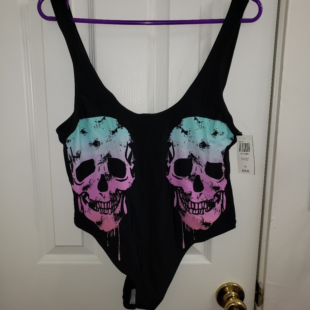 Hot topic dual skull one piece swim suit